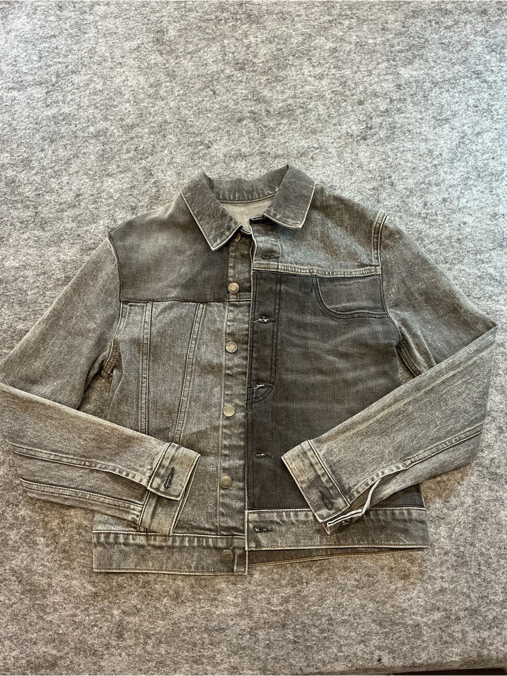 Upcycled Vintage Black And Grey Patchwork Denim Jacket A9